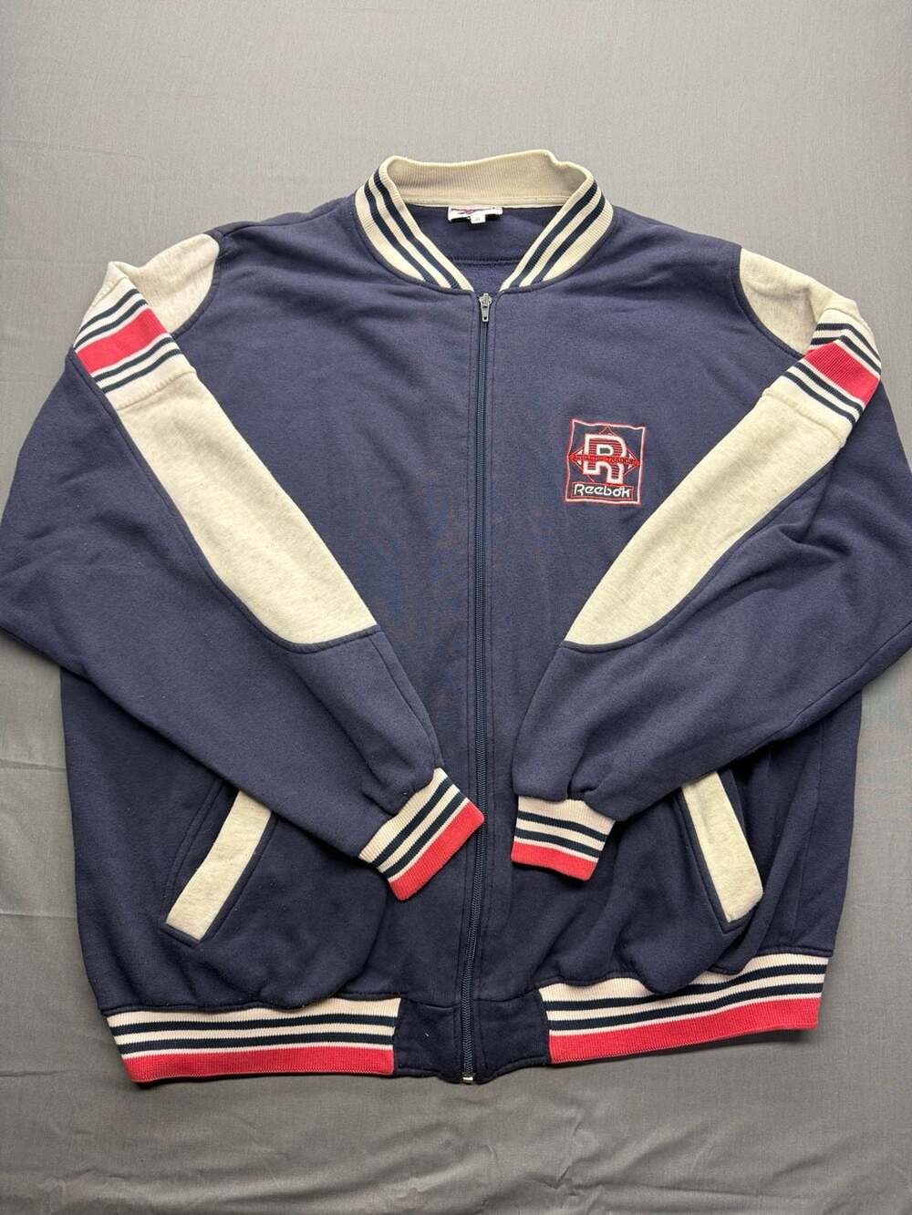 Vintage Reebok Athletic Training Full-Zip Track Jacket Navy Red Grey